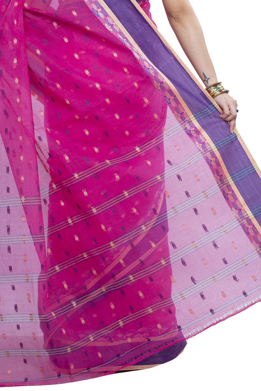 Pink Pure Cotton JoraPata Tant Saree (782)